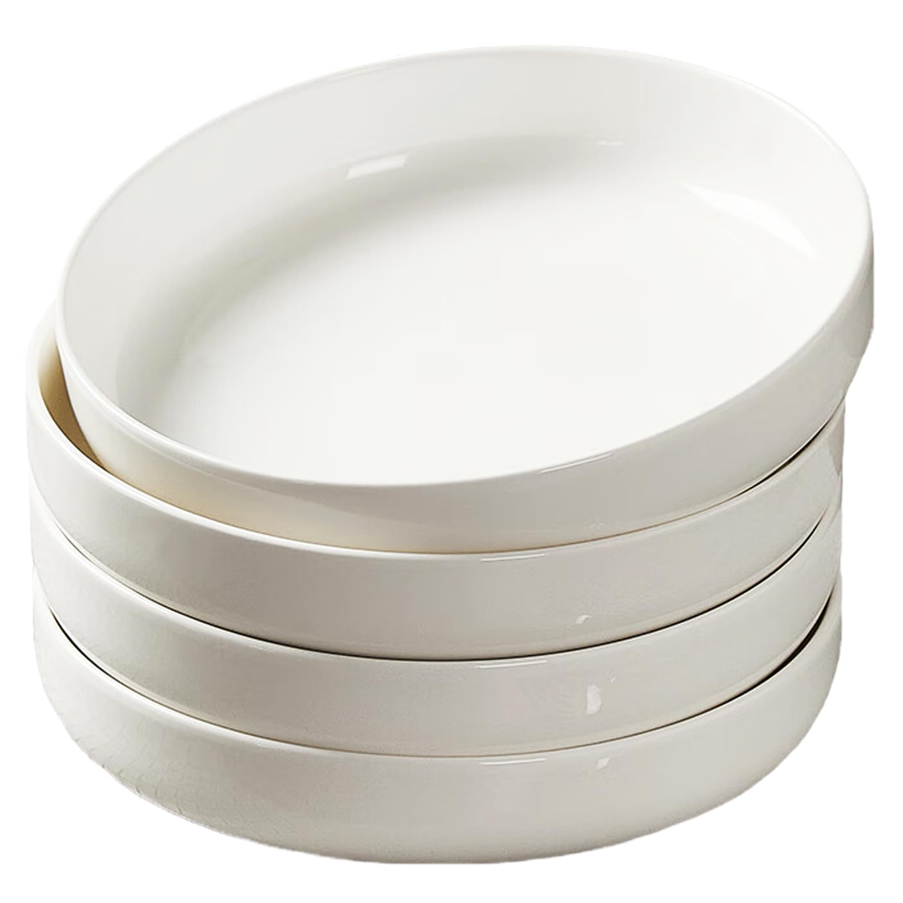 HausArtX 4 Pack Large Ceramic Pasta Bowls, Salad Bowls, Deep Plates, for Serving Soup, Pasta, Noodle, Compact Stack Bowl Set, Microwave and Dishwasher Safe, 8 Inch, White
