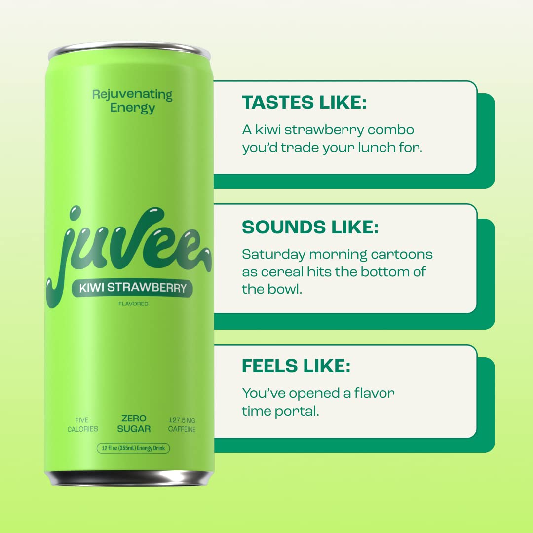 Juvee Energy Drink 0 Sugar 5 Calories (Pack of 12) (KIWI STRAWBERRY)