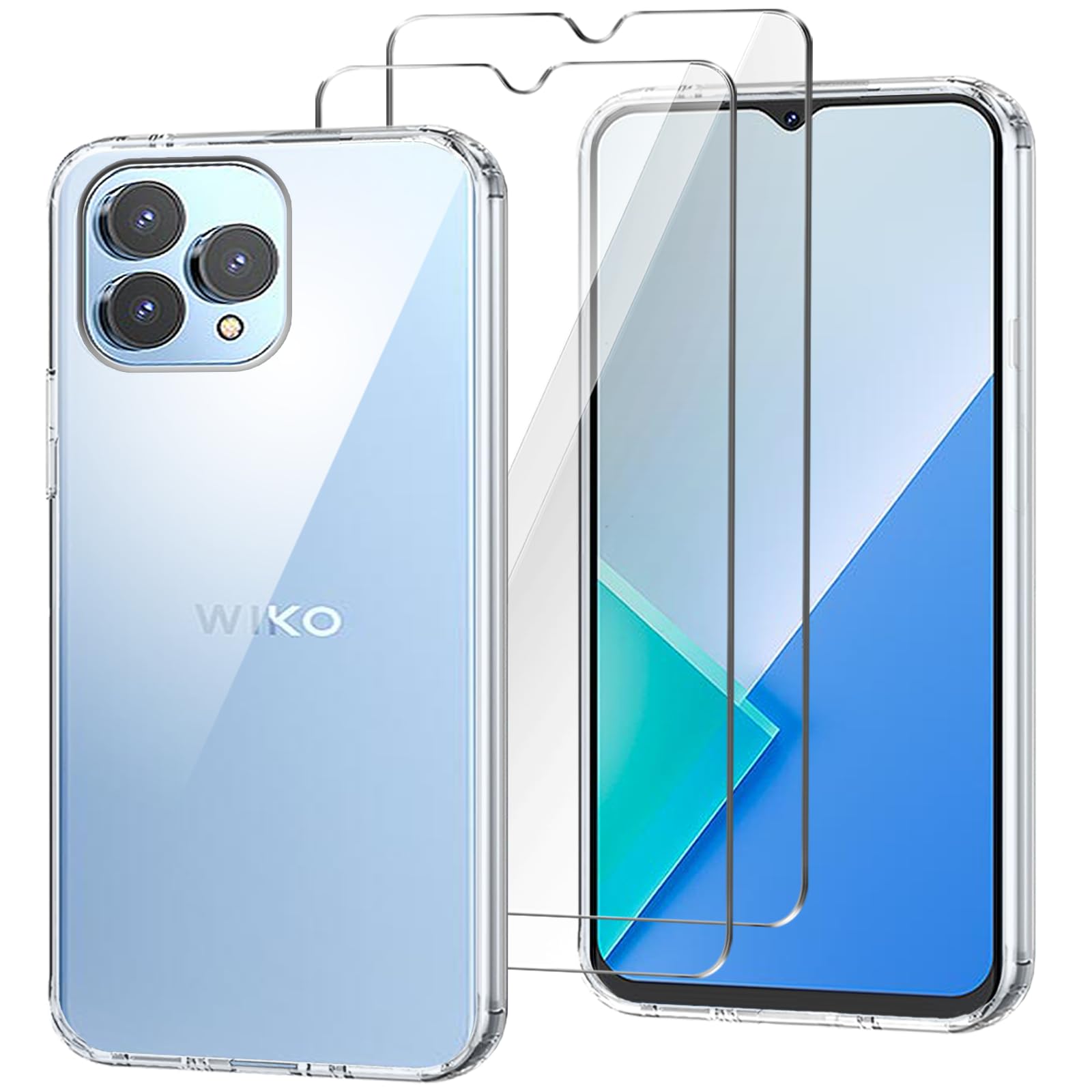 CAXKJE Custodia per Wiko T60 (6.58 Pollice) + [2 Pezzi] Pellicola Vetro Temperato,Nero Cover Morbido Silicone Custodie TPU Cover,per T60 Antiurto Case - A4