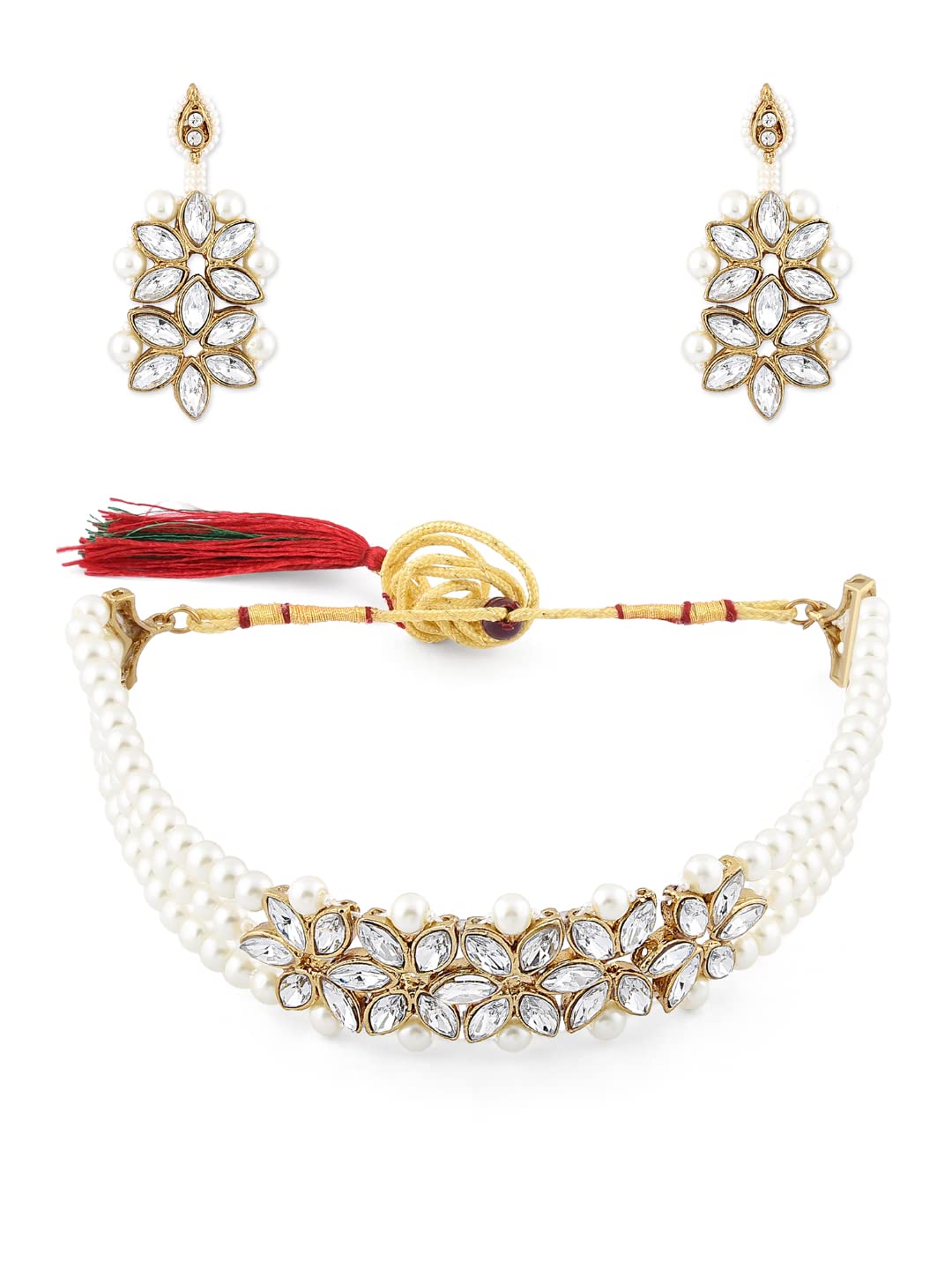 ZAVERI PEARLS Gold Tone Crystal Shine Stones & Multistrand Pearls Choker Necklace & Earring Set For Women-ZPFK10101 (B08Z783WK8) Amazon Price History, Amazon Price Tracker