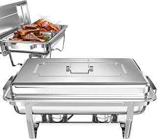 sifer Chafing Dishes for Buffet 9Qt 2 Pack [Multi-Size Food Pans] | Chafing Dishes with 80% Faster [Screwless Installation] and Stacking Design [Easy Storage] for Fathers Day Party/Wedding, Silver