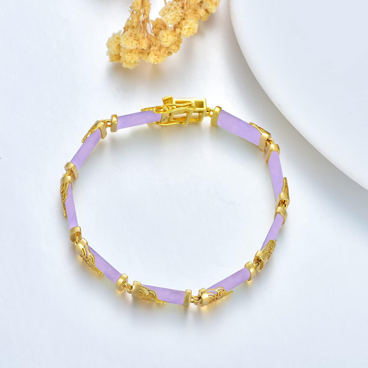 HPQQ Jade Bracelet for Women 18kt Gold Plated Sterling Silver Jade Fortune Bangle Bracelet Fine Jewelry Birthday Mothers Day Gifts for Mom Wife