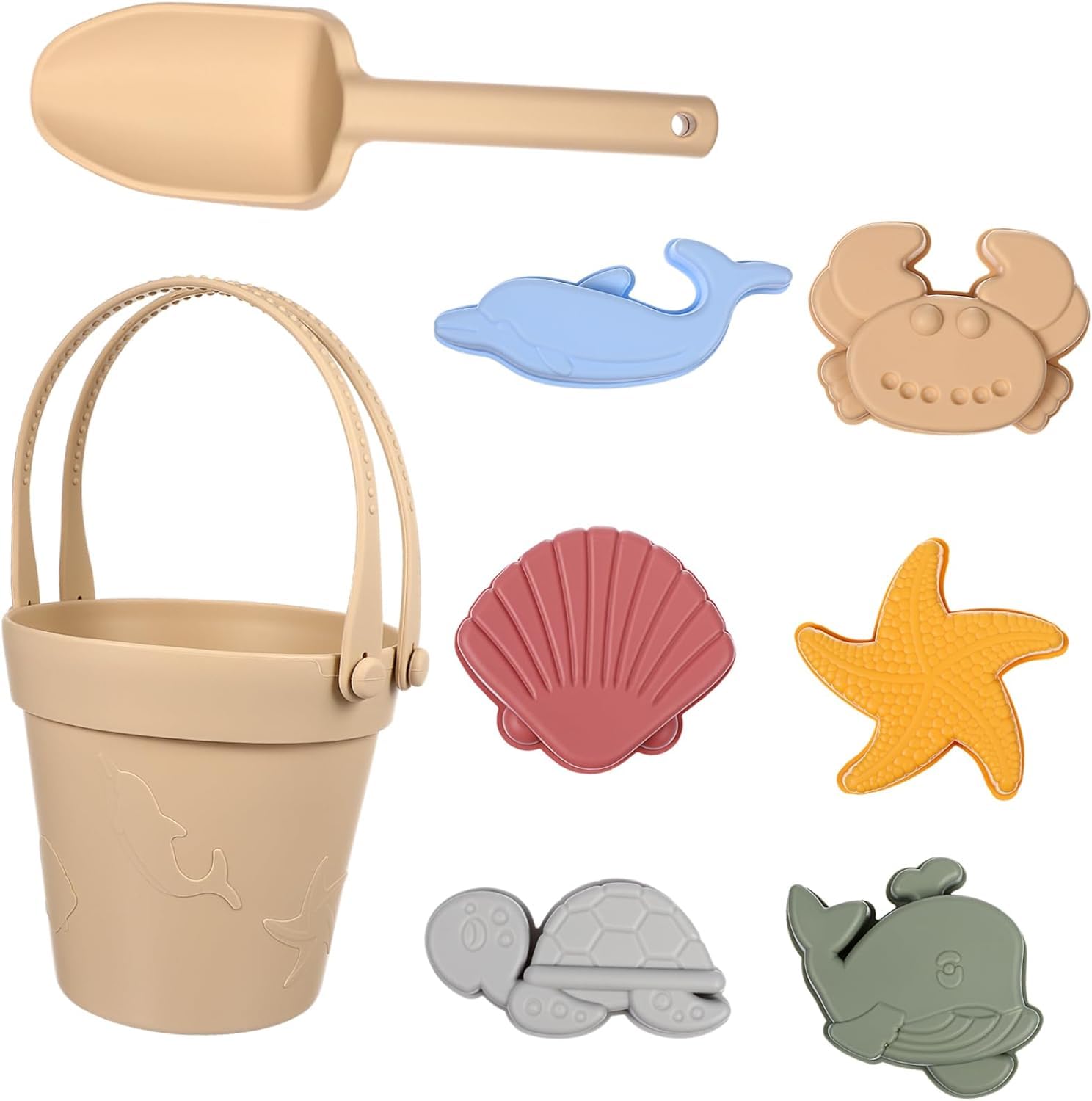 Lot de 6 jouets de plage en silicone pour garçons et filles, jouets de sable, seau et pelle – Ne se cassent pas comme les jouets de plage en plastique – Seau de plage pliable, pelle et