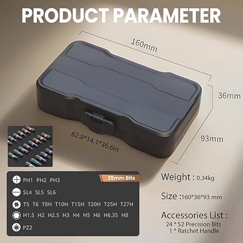 Miniatura 7 de Juego de destornilladores magnéticos 24 en 1, juego de destornilladores de trinquete, juegos de unidades magnéticas de múltiples puntas con mango de