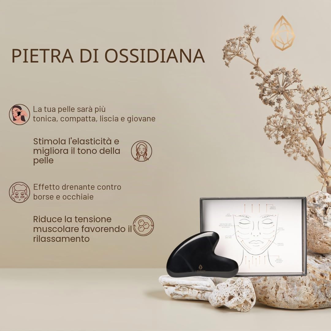 Lagalene Milano Pietra Ossidiana per il Massaggio Facciale, Azione Anti-age, Levigante, Rigenerante, Drenante, Relax e Benessere sulla Psiche