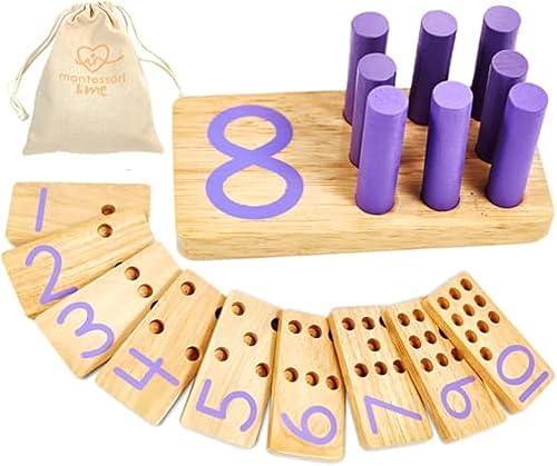 Tablero para contar con clavijas, números y matemática Montessori para niños, materiales de matemática para manipular, de madera