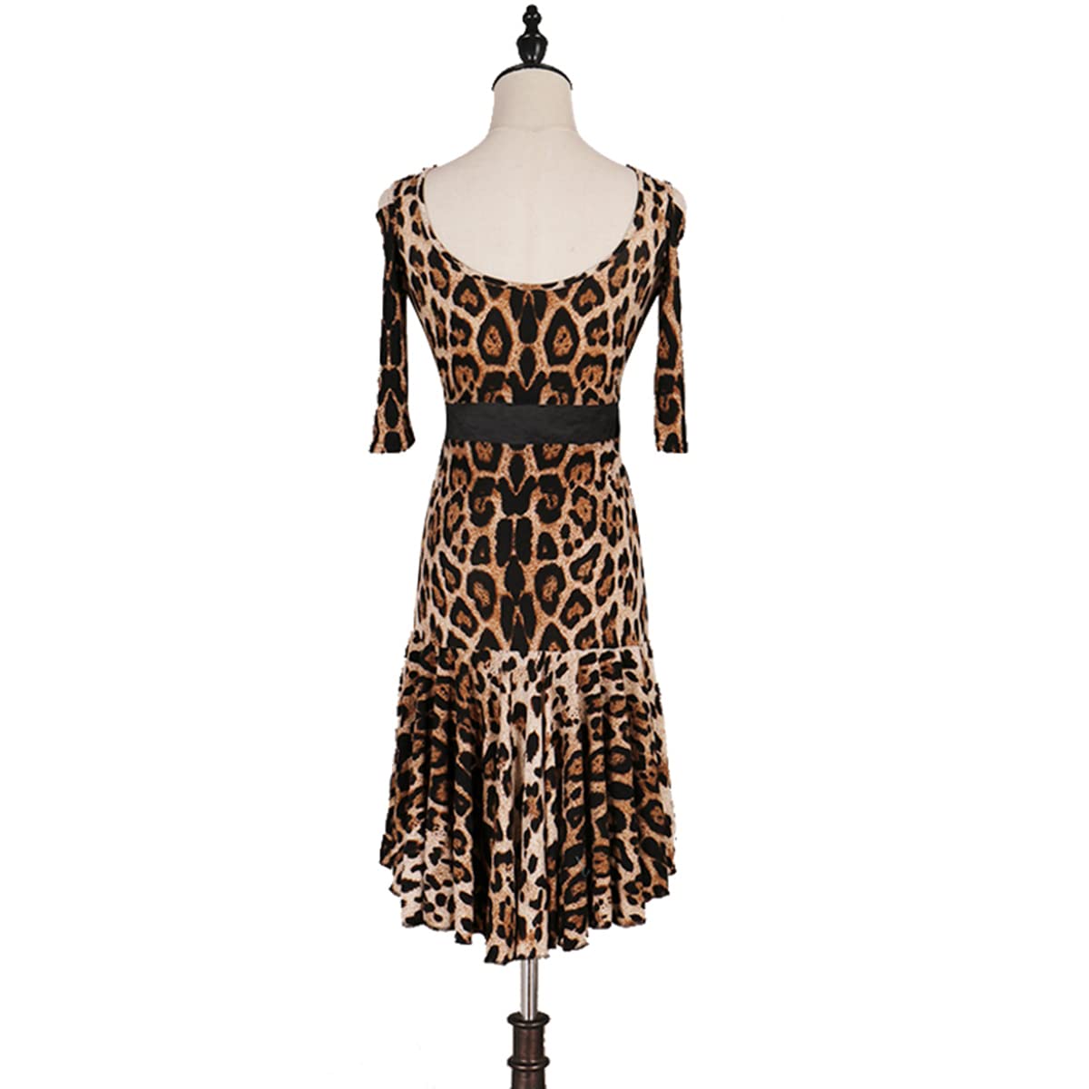 Abito da ballo latino leopardo con scollo a V manica media abito da competizione latina Salsa Samba Cha Gonna da allenamento latino Valzer Foxtrot Abito da ballo