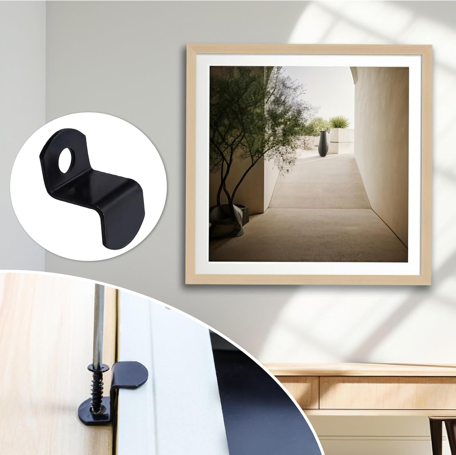 40pcs 1/4" Depth Flat Offset Canvas Clips Black Metal Photo Frame Clips with Screws Z Shape Mirror Clamps Heavy Duty Offset Mirror Clips for Picture Framing