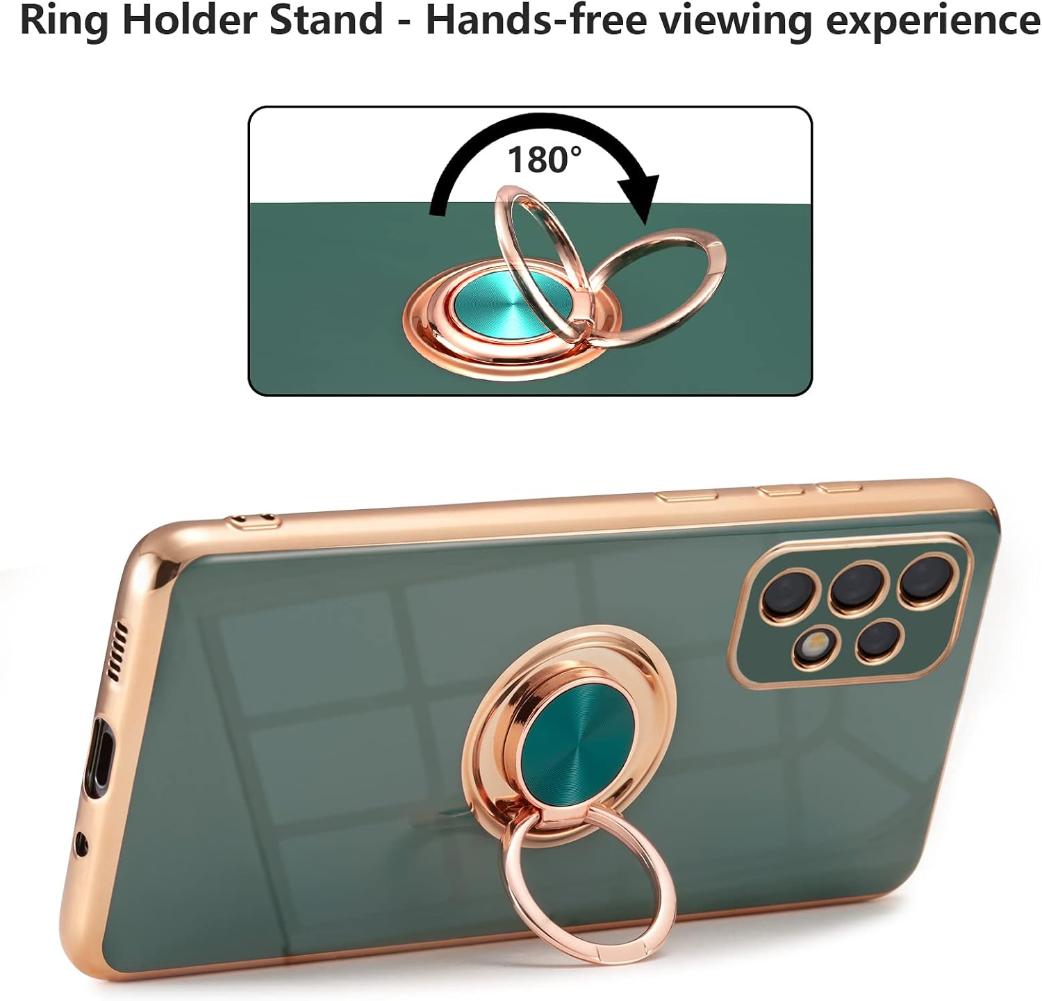 EYZUTAK Electroplated Magnetic Ring Holder Case, 360 Degree with Rotation Metal Finger Ring Holder Magnet Car Holder Soft Silicone Shockproof Cover for Samsung Galaxy A53 5G - Dark Green
