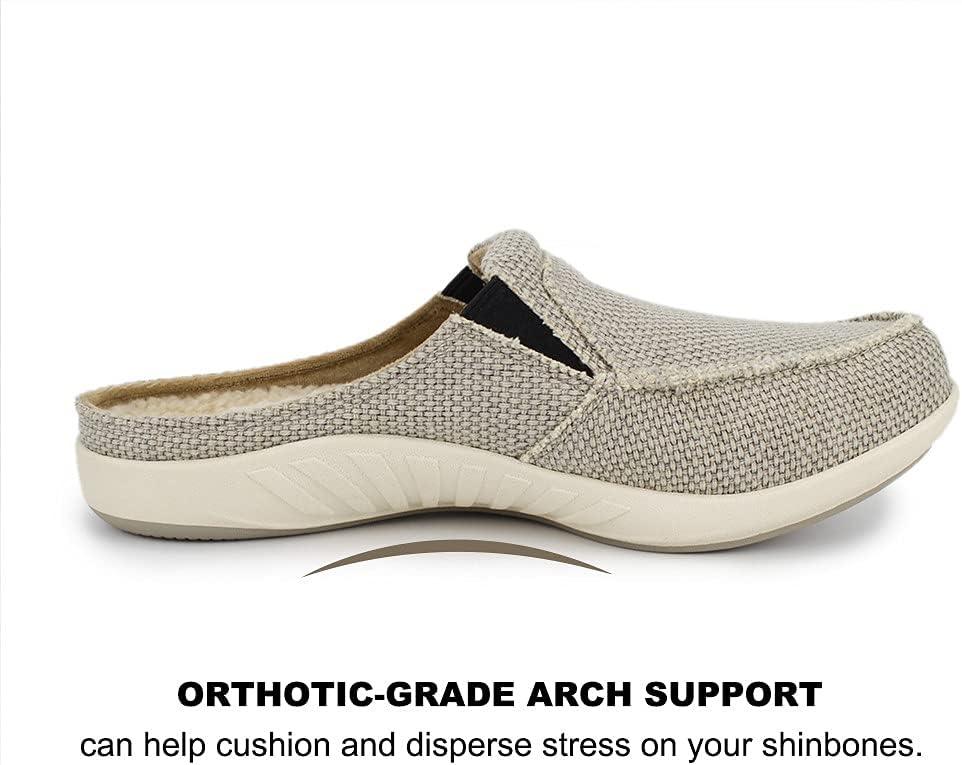Mens Slippers with Arch Support, Canvas House Slipper for Men with Velvet Lining, Slip On Clog, Indoor Outdoor House Shoes with Anti-Skid Rubber Sole - Image 7