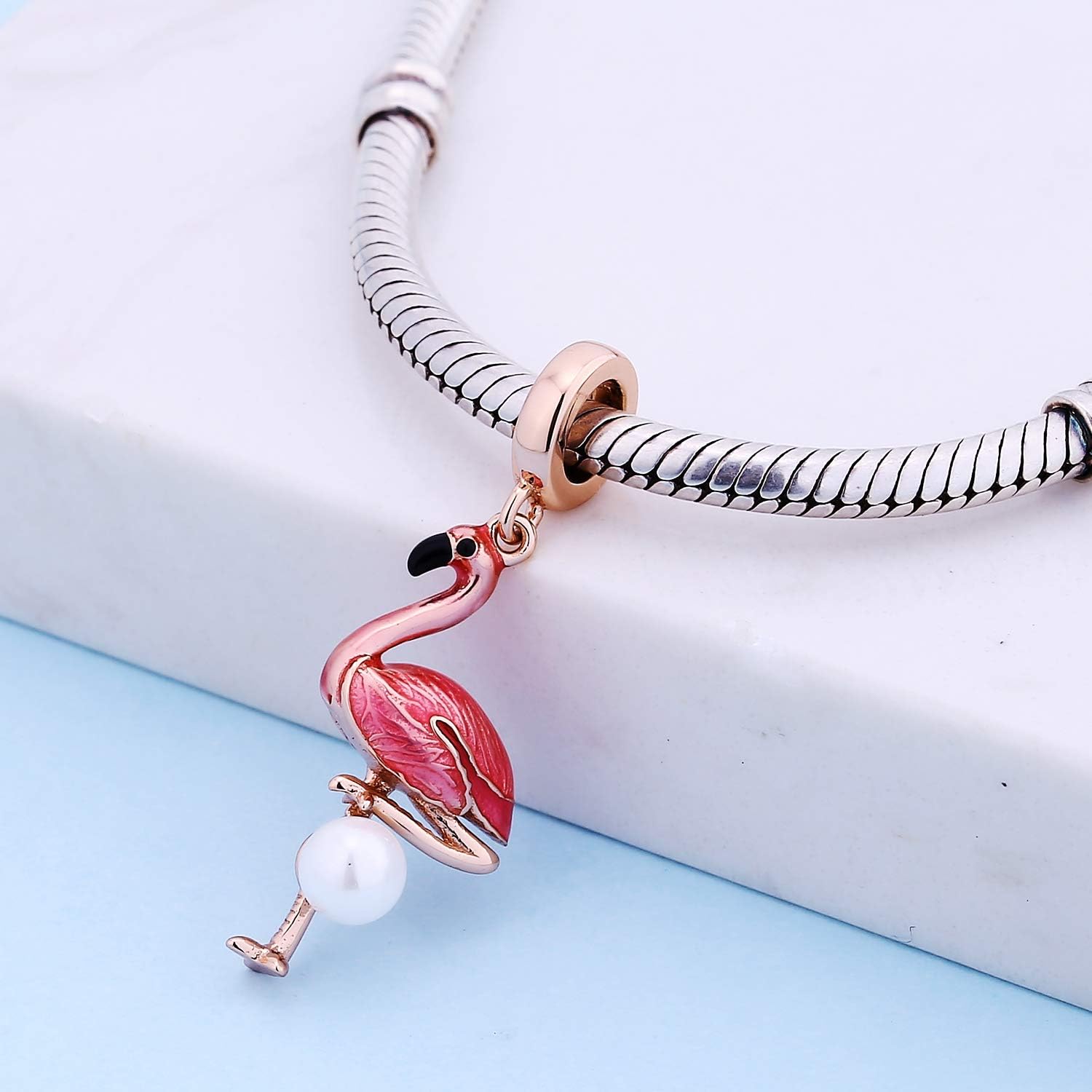 Rose Gold 925 Sterling Silver Flamingo Charm fit Pandora Charms Bracelet Animal Birds Charm for Women Christmas Mothers Day Birthday Gift - Image 3