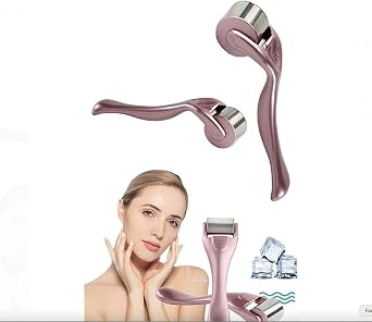 Buz Silindirli Yüz Masaj Aleti, 14 cm Uzunluk, Cilt Sıkılaştırıcı ve Kırışıklık Giderici, Gümüş-Pembe