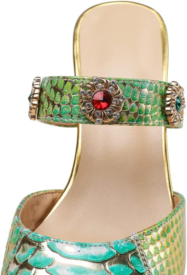 TinaCus Pointed Toe Genuine Leather Handmade Jewelry Décor Mid Heels Women's Elegant Slippers