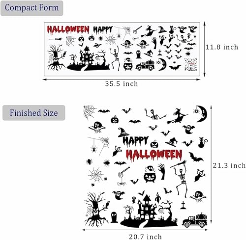 Miniatura 7 de Calcomanías de pared de murciélago de Halloween, calcomanías de pared de luna y bruja, calcomanías de pared extraíbles para Halloween, calabaza,