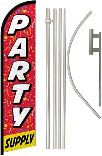 Premium Party Supply Red Windless Flag & 16' Flagpole KitGround