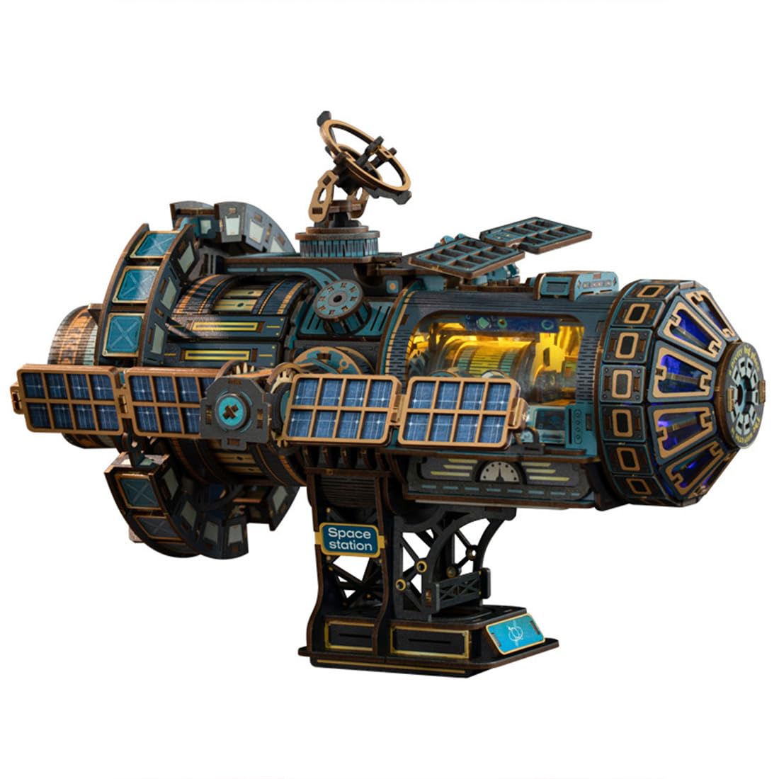 SXDMOUBK 3D Wooden Space Station Spaceship Puzzle, Mechanical DIY Transmission Assembly Model Kit for Adults to Build, Desktop Display, Display Collection Gift, 511PCS