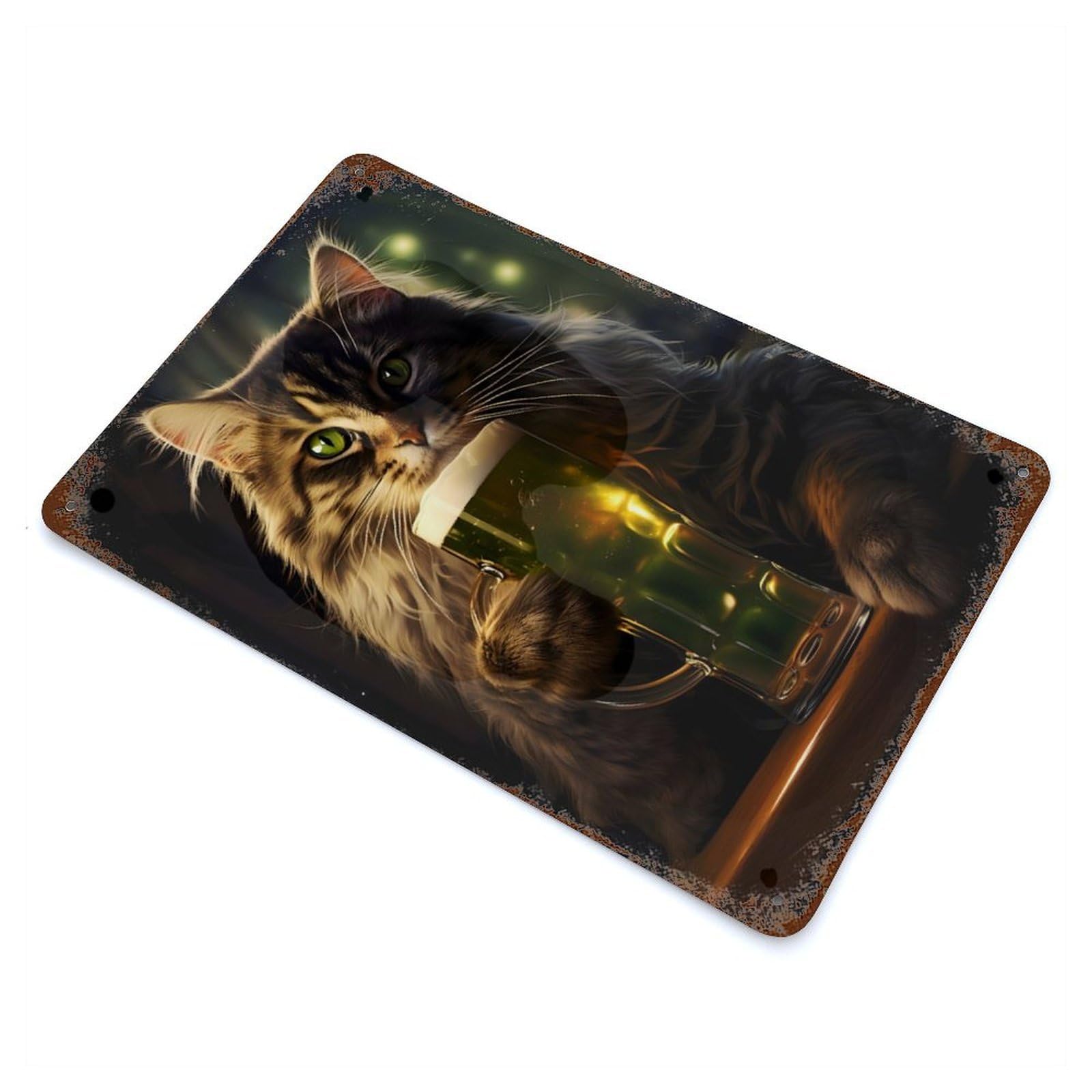 Fantasy Cat Beer Lover Decorative Tin Sign 11.8"x7.9", Ideal for Basement, Hobby Room And Garage Decor