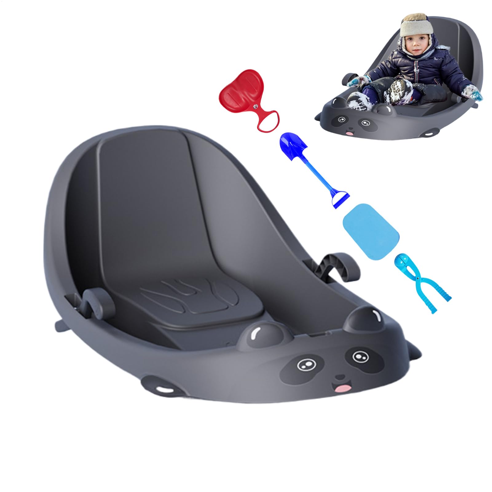 Schlitten für Wintersport mit Rückenlehne – Schlitten mit integrierter Bremse, für verschneite Hügel, Hinterhof, Spielplatz, Jungen, Mädchen und Kleinkinder