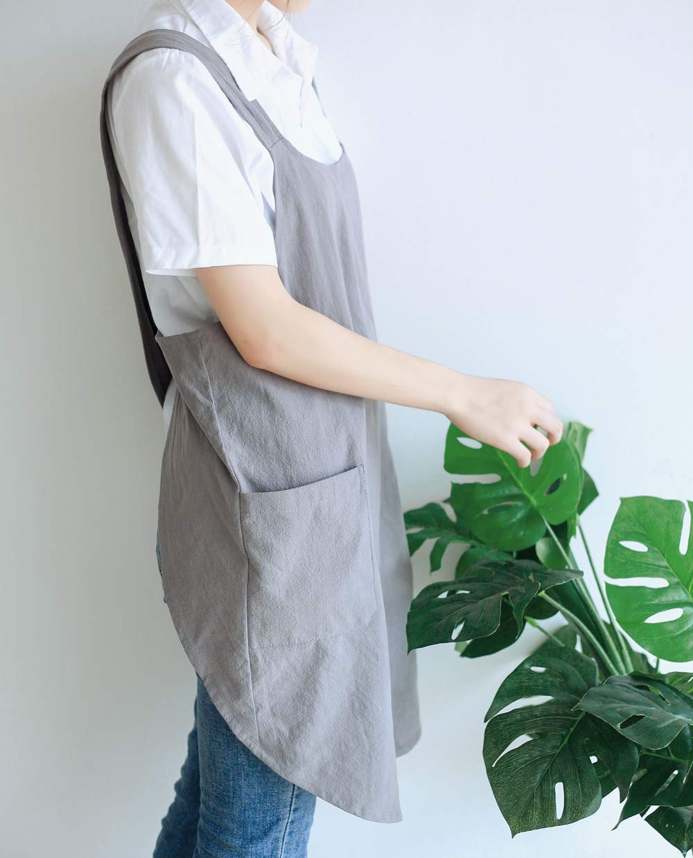 Amazon｜【Tubame-JP】可愛いエプロン コットン カフェエプロン 紐なし