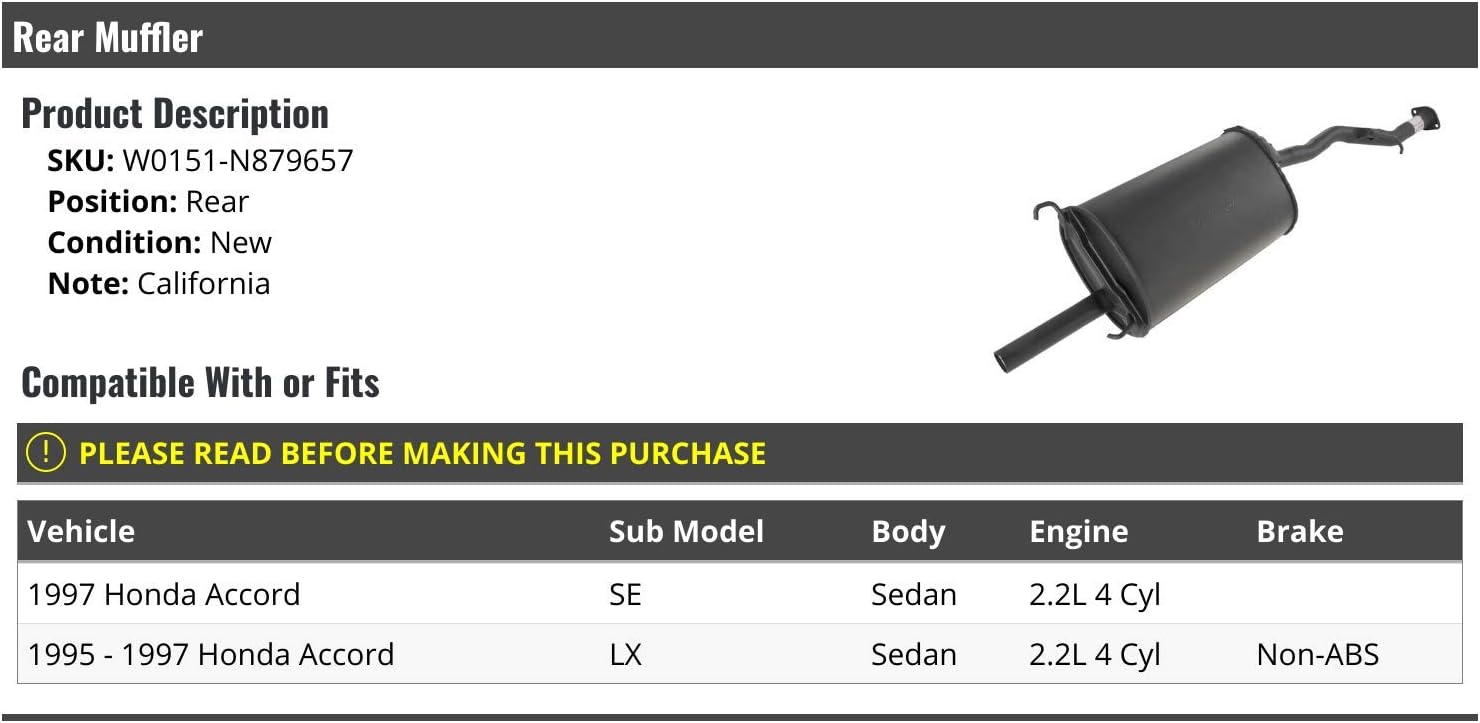 Rear Muffler - Compatible with 1995-1997 Honda Accord Sedan 2.2L 4-Cylinder