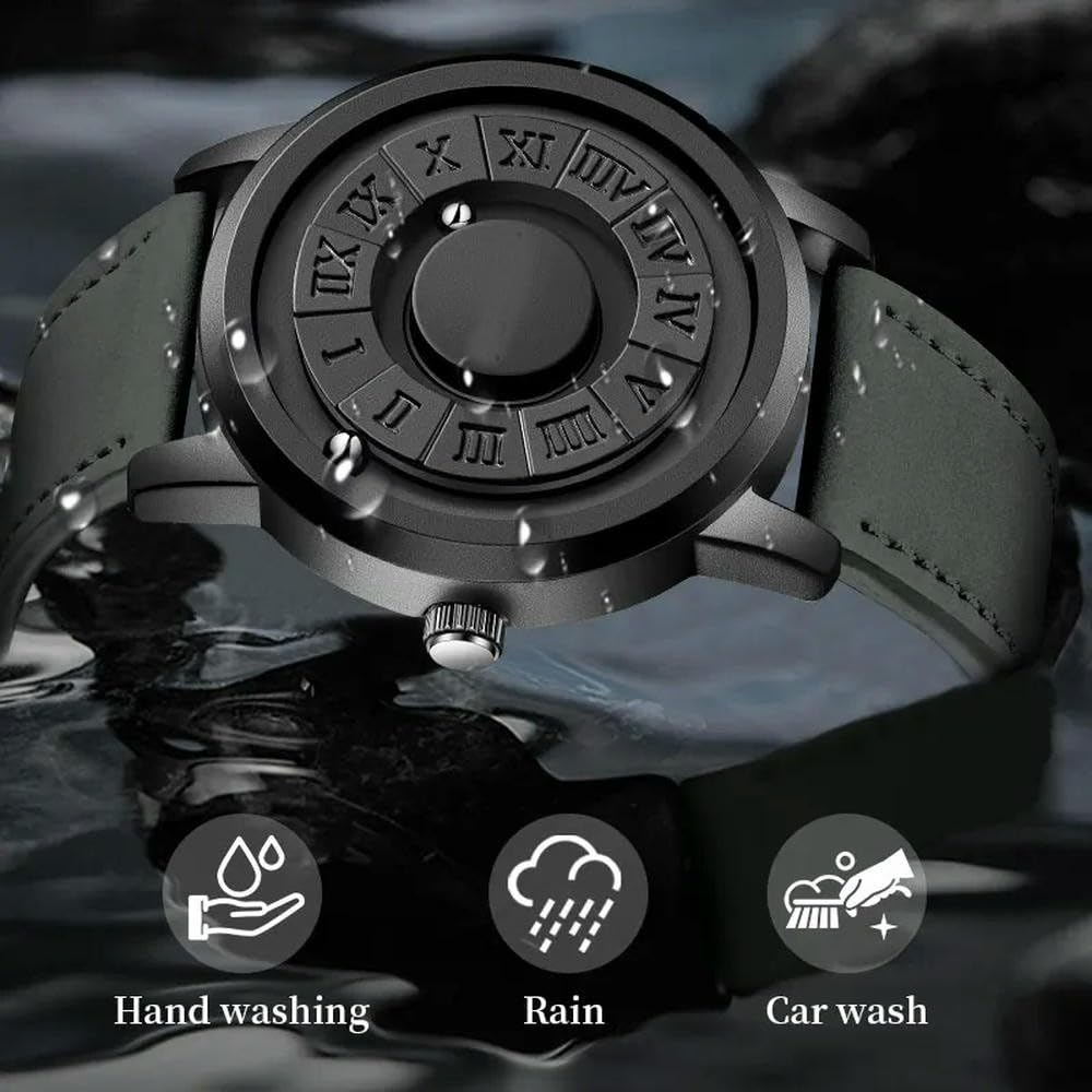 ZBDZSW Orologi da Uomo Orologio da Polso al Quarzo con puntatore a Scorrimento Creativo e Forza Magnetica Orologio da Uomo in Vera Pelle