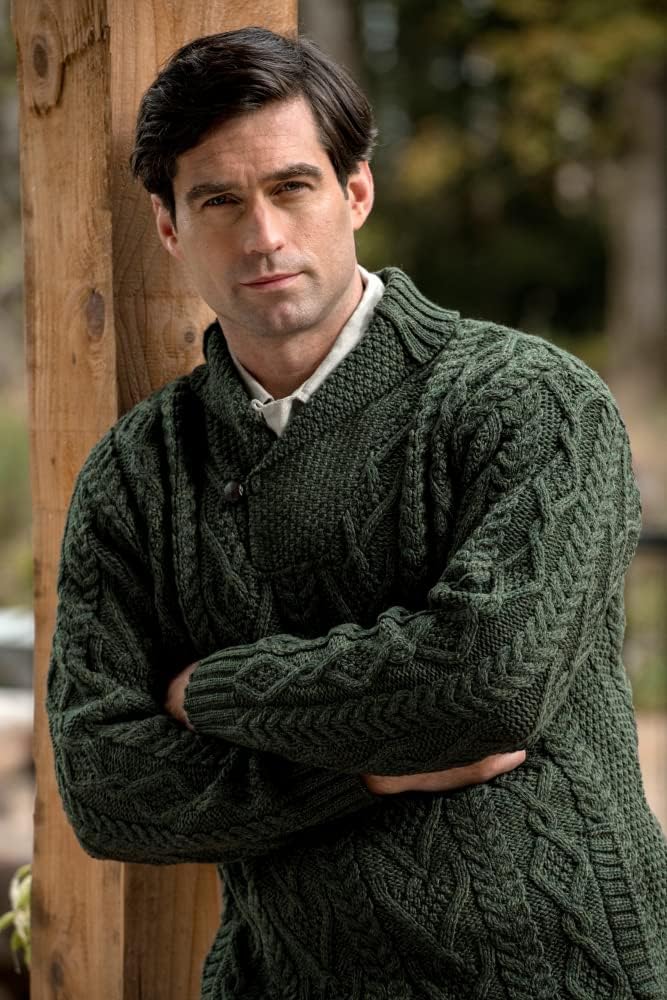 Aran Crafts Men's Irish Cable Knitted Shawl Collar Sweater (100% Merino Wool) - Image 2