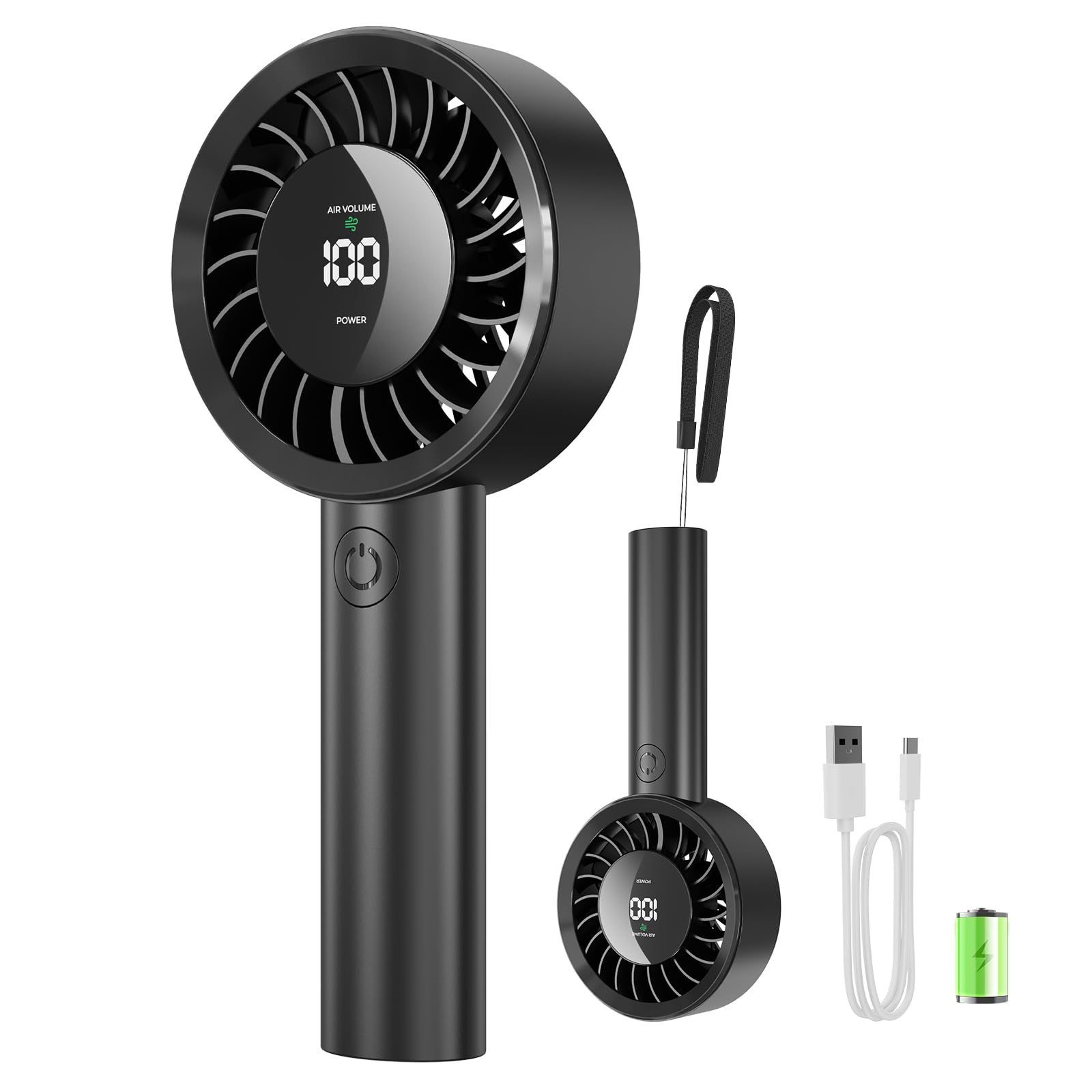 Fitabok Tragbarer Handventilator - 4000mAh Wiederaufladbarer Ventilator, 13 Stunden Laufzeit, 5 Geschwindigkeiten, Mini-Turbo-Handventilator mit HD-Display, Ideal für Reisen und Unterwegs