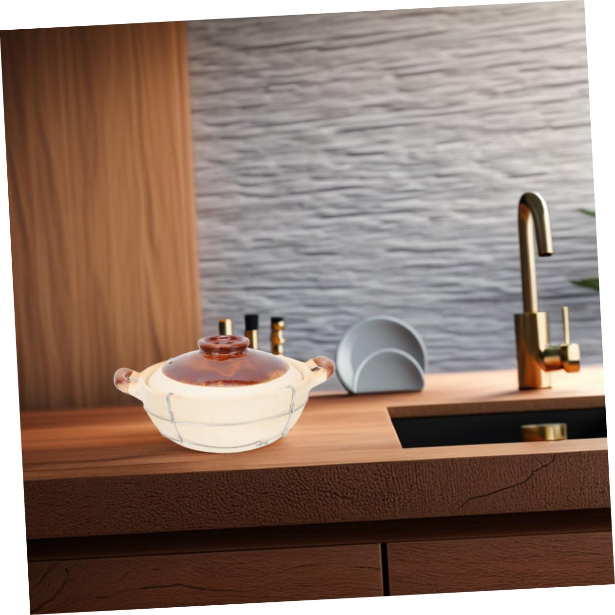 Cazuela de Barro con Asa, Juego de 2 Piezas Beige para Cocina