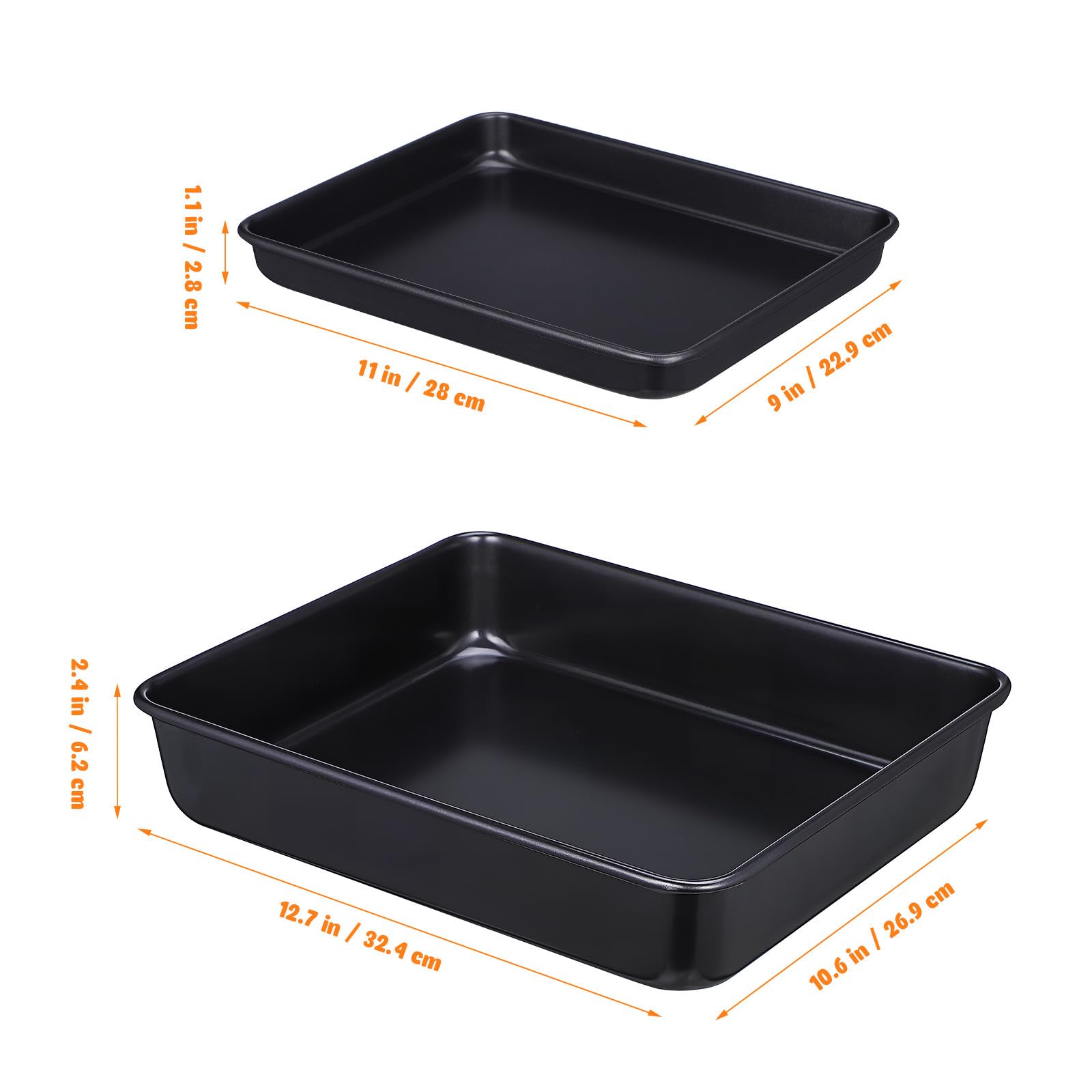 Juego de 2 Bandejas para Hornear de Acero Inoxidable, Antiadherente, Color Negro, Tamaños Grande (33 Cm) y Mediano (28 Cm), Bandejas para Horno de Cocina Ideales para Hornear