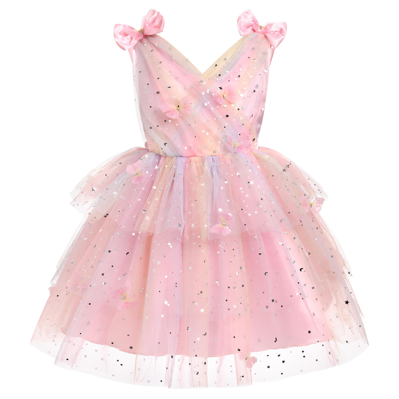 IMEKIS Toddler Girls Butterfly Birthday Dress Rainbow Tulle Formal Wedding Party Ruffle Tutu Dresses Photo Shoot