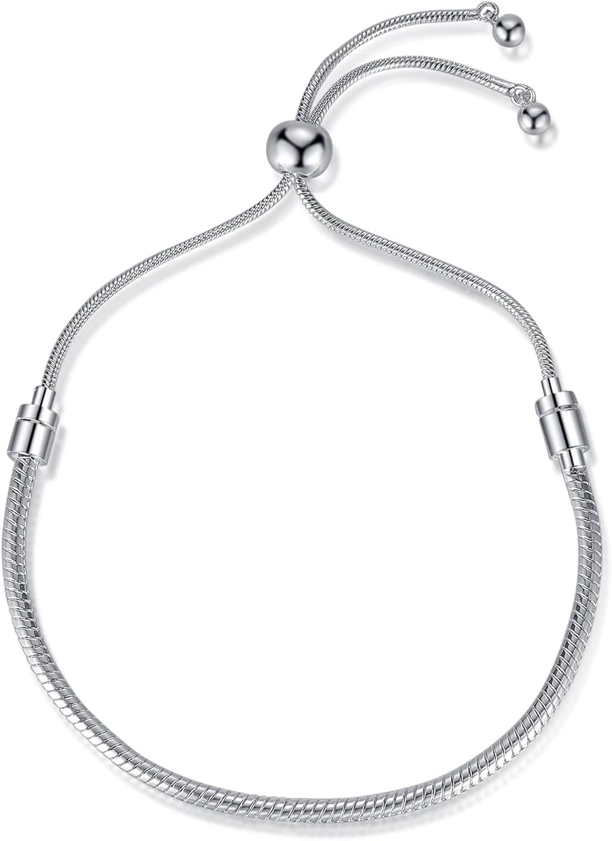 Charm Bracelet for Women Snake Chain Bracelet Handmade DIY Jewelry Gift for Women Adjustable(Silver)