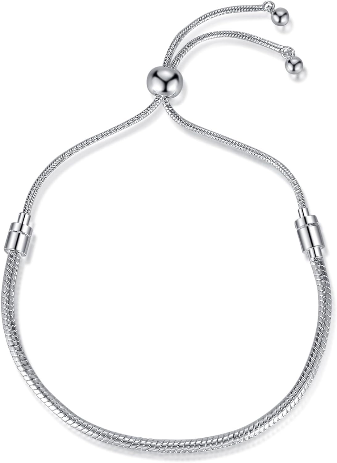 Charm Bracelet for Women Snake Chain Bracelet Handmade DIY Jewelry Gift for Women Adjustable(Silver)