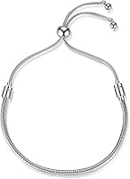 TowamoeJewelry Silver Snake Chain Charm Bracelet for Women - Adjustable DIY Handmade Jewelry Gift