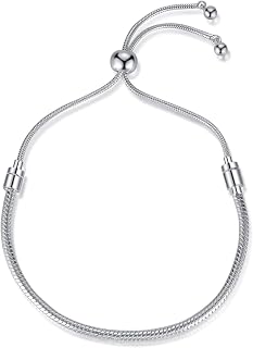 TowamoeJewelry Silver Snake Chain Charm Bracelet for Women - Adjustable DIY Handmade Jewelry Gift