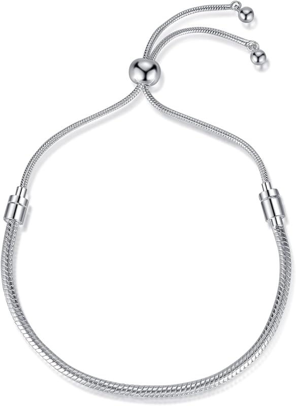 Charm Bracelet for Women Snake Chain Bracelet Handmade DIY Jewelry Gift for Women Adjustable(Silver)