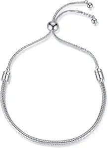Charm Bracelet for Women Snake Chain Handmade DIY Jewelry Adjustable Silver