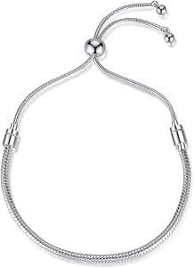 Charm Bracelet for Women Snake Chain Handmade DIY Jewelry Adjustable Silver