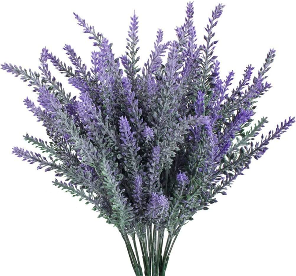MUCHENG10 Bundles Artificial Lavender Flowers Bouquet Plastic Purple Fake Lavender Plant for Wedding Home Decor Office Garden Patio Decoration