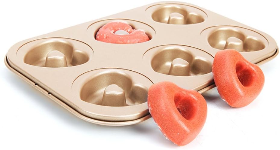 Forvel 6-Cavity [Non-Stick] Heart-shaped Metallic Donut Pan Bagel Baking Mold - Easy Valentines Day Chocolate Doughnut Maker