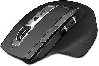 RAPOO MT750 Wireless Bluetooth Mouse, 5.0/2.4 GHz, Rechargeable, 4 DPI Settings, Supports Connections Up to 4 Devices, Ergonomic Design, 6 Program Buttons, Optical Mouse, Side Roller, Compatible with