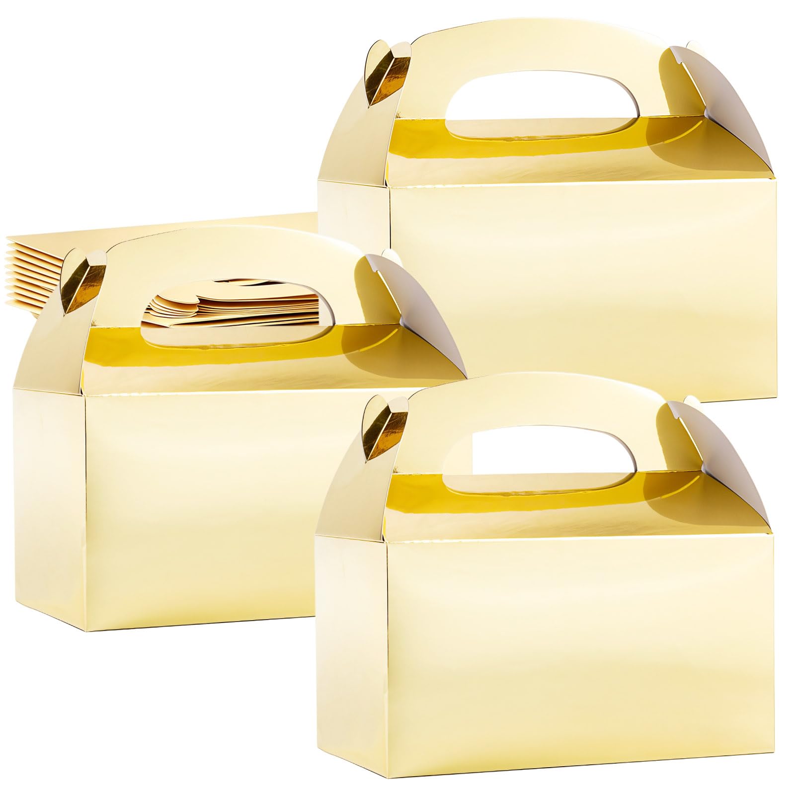 30 Pack Gold Party Food Boxes with Handles, 16 x 9 x 8.6 cm Cardboard Party Favour Boxes for Sweets Treats Cookies, Gift Boxes for Birthday Wedding Baby Shower Kids Party