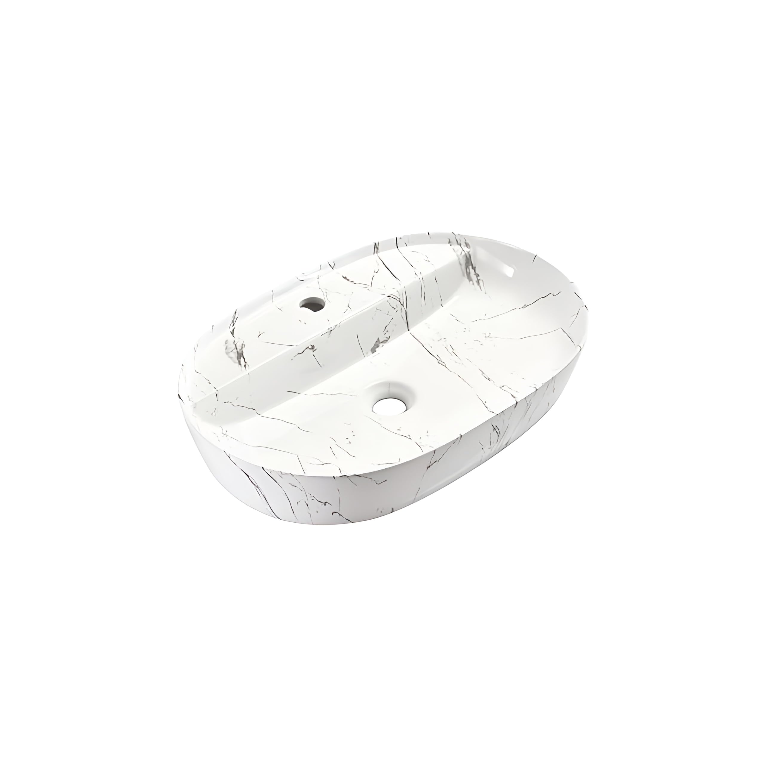 Umywalka ceramiczna owalna - 50 x 40 x 13 cm - Biały/marmur - nablatowa i WC dla gości - do rąk