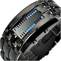Vista 2 de Fashion Mens Binary Sports Watch Digital LED Matrix Waterproof Outdoor Casual Black Bracelet Square Blue Backlit Watches