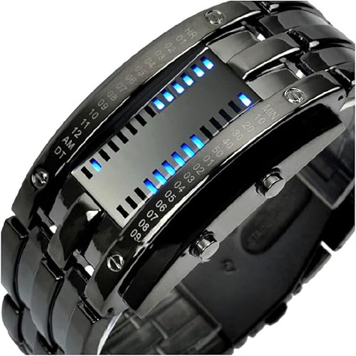 Miniatura 2 de Fashion Mens Binary Sports Watch Digital LED Matrix Waterproof Outdoor Casual Black Bracelet Square Blue Backlit Watches
