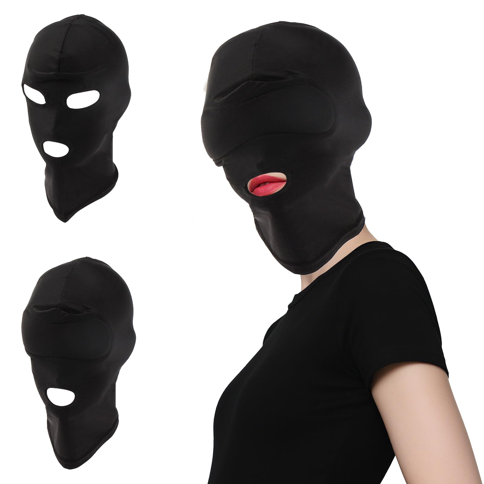 Vxcvzv Adult Costume Mask 2Pcs Black Full Face Hood Open Mouth Eye Design Breathable Elastic Headgear for Couples Role Playing Party Games - Image 3