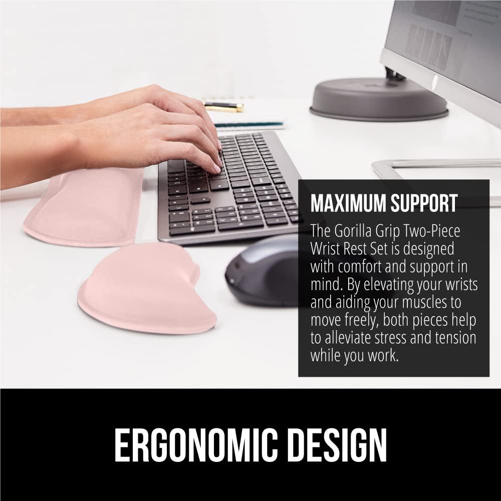 Gorilla Grip Wrist Rest and Chair Desk Mat, Wrist Rest Includes Mouse Pad Rest in Pink, Memory Foam, Stain Resistant, Chair Mat for Carpets Size 29x47, Slip Resistant Computer Mat, 2 Item Bundle