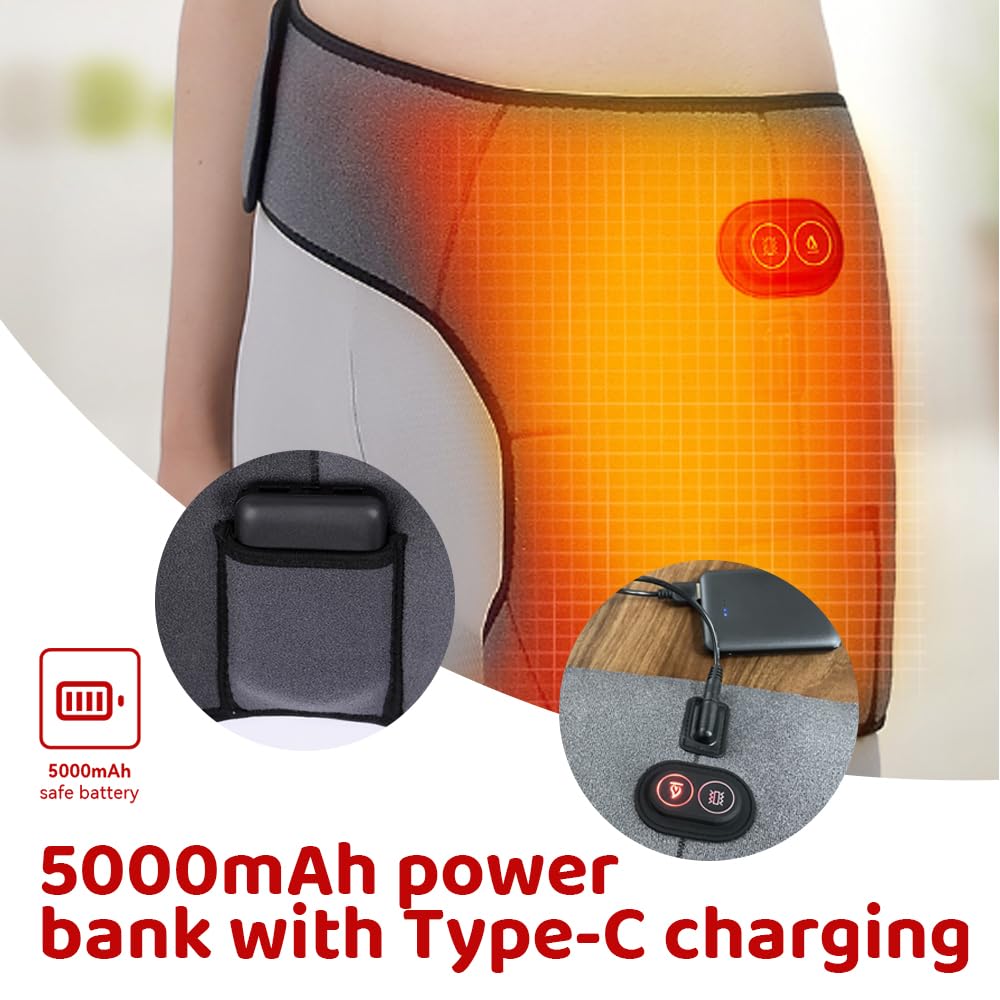 Coussin chauffant sans fil pour soulager la douleur sciatique, 3 niveaux de chaleur, coussin chauffant pour les hanches avec 6 modes de massage par vibration, enveloppe chauffante avec batterie