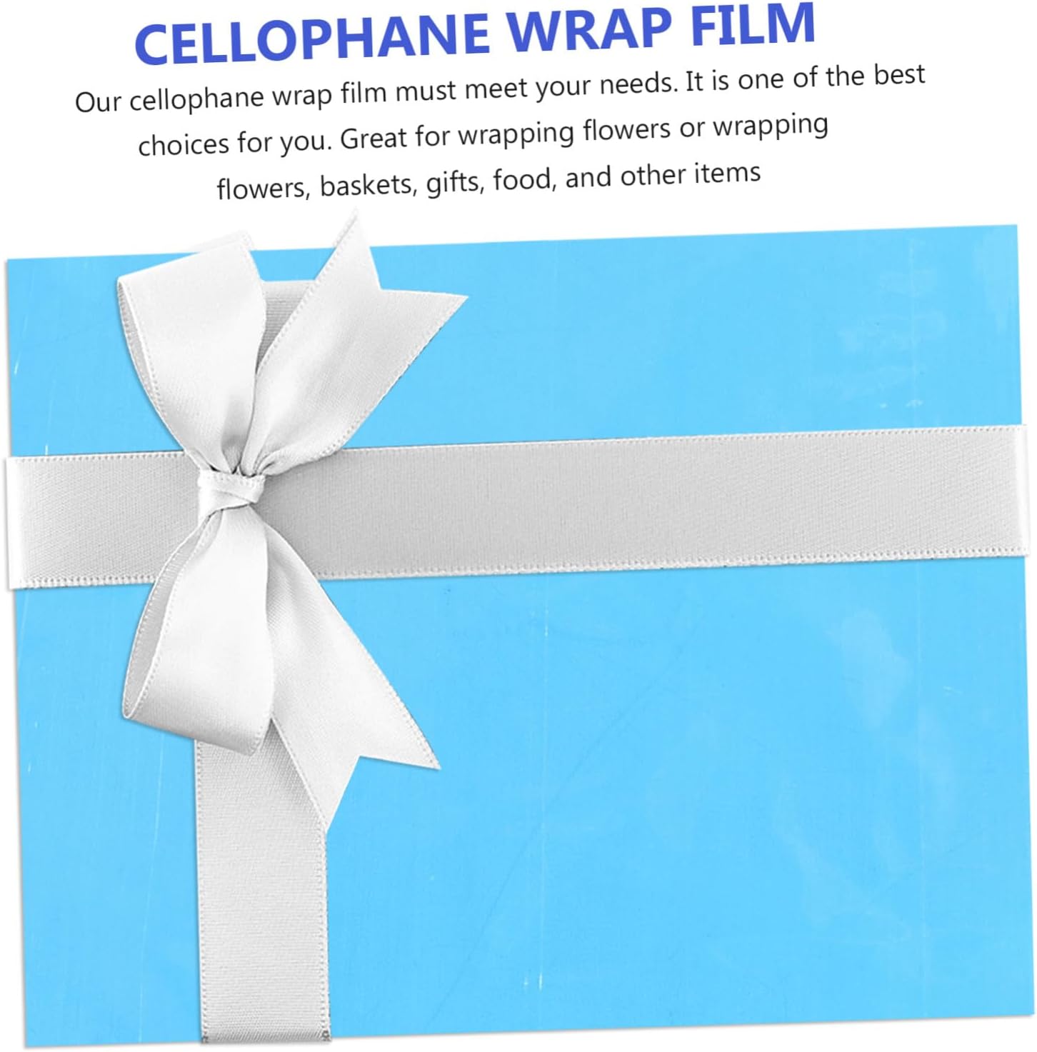 KOMBIUDA Blue Cellophane Wrapping Paper Roll Opp Material Floral Craft Packing Film for Flower Bouquets Basket Packaging Valentines Anniversary Christmas