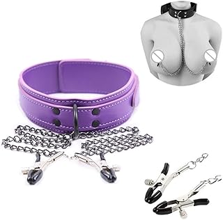 Collier réglable en cuir PU avec laisse, violet