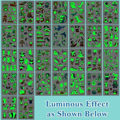 image for Partywind 380 Styles (30 Sheets) Luminous Tattoos for Kids, Mixed Styl
